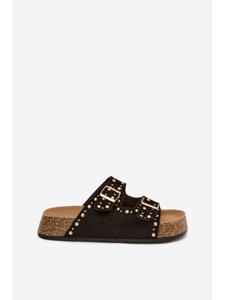 Women s Slippers With Gold Clips and Studs Black Tervina