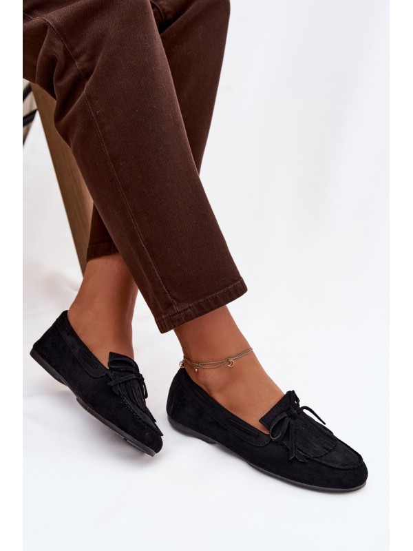 Damskie Moccasins With Fringes Black Janelisse