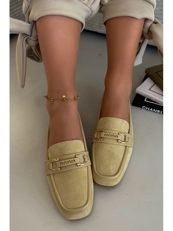 Women s Loafers Moccasins with Decorative Element Yellow Evelora