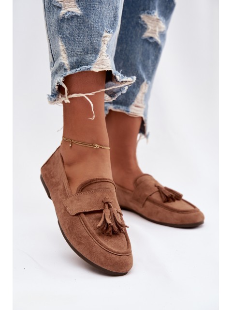 Damskie Flat Loafers with Fringes Brown Marilisse