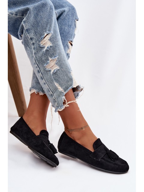 Women's Flat Loafers with Fringes Black Marilisse