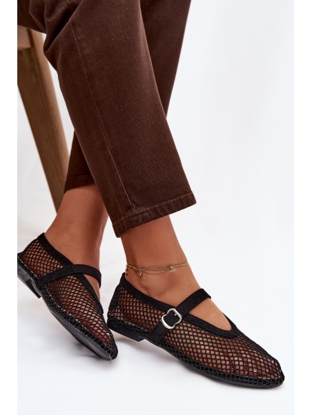 Mesh Ballerinas with Strap Black Pherina