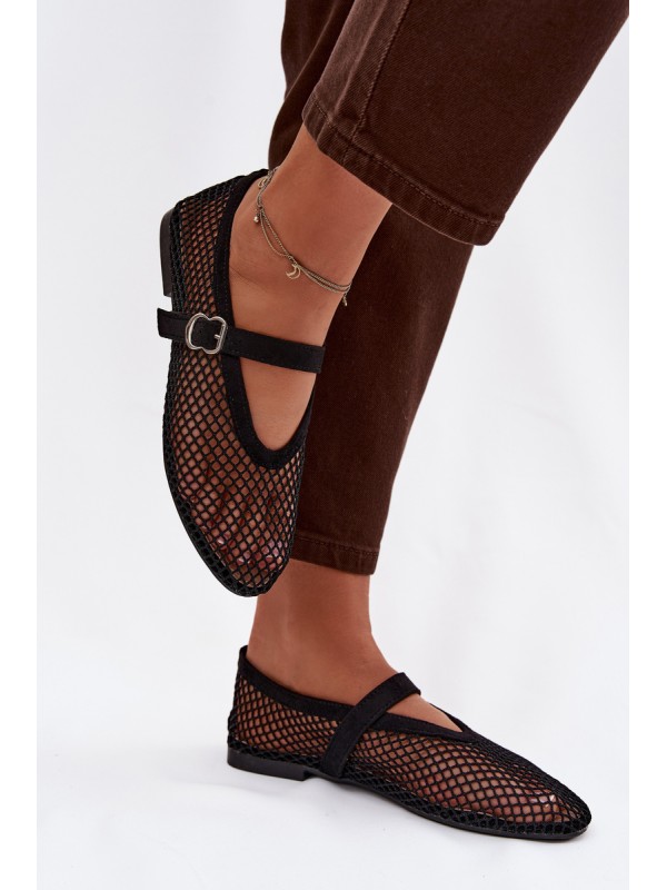 Mesh Ballerinas with Strap Black Pherina 2