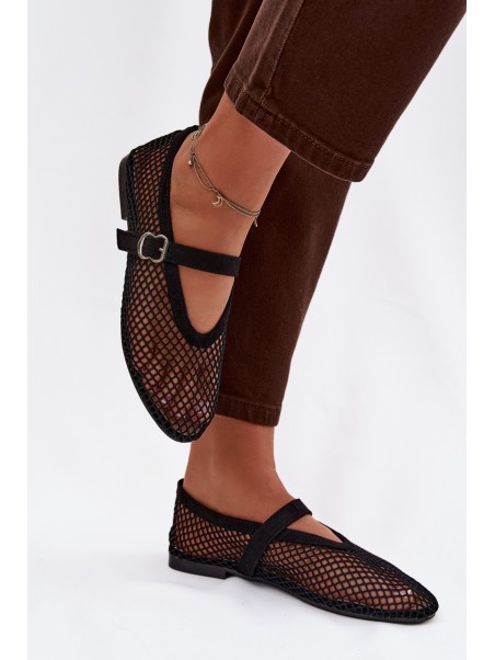 Mesh Ballerinas with Strap Black Pherina