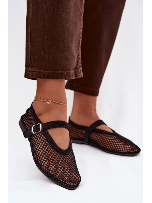 Mesh Ballerinas with Strap Black Pherina