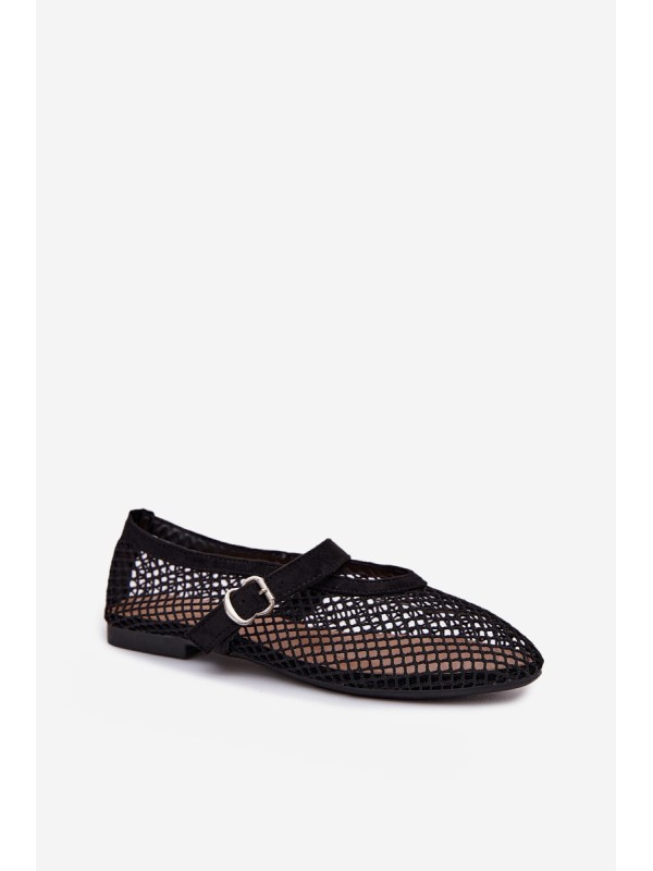 Mesh Ballerinas with Strap Black Pherina