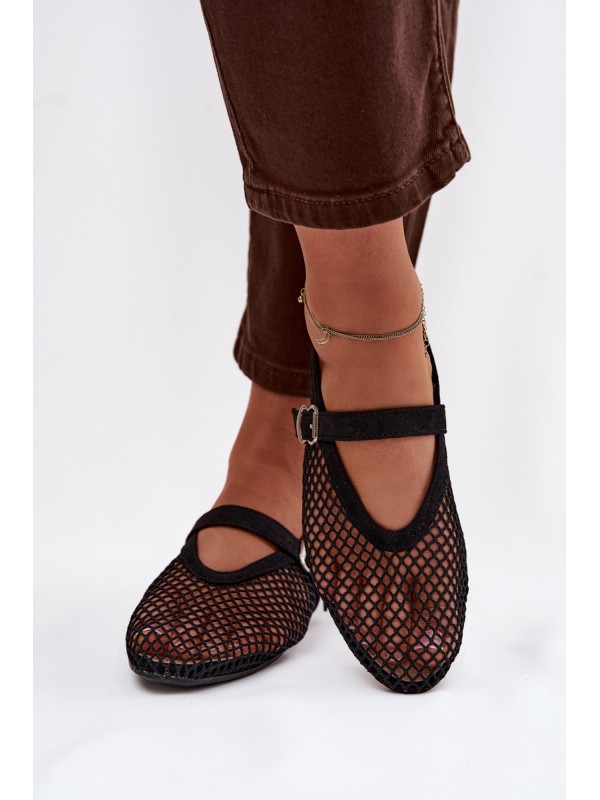 Mesh Ballerinas with Strap Black Pherina