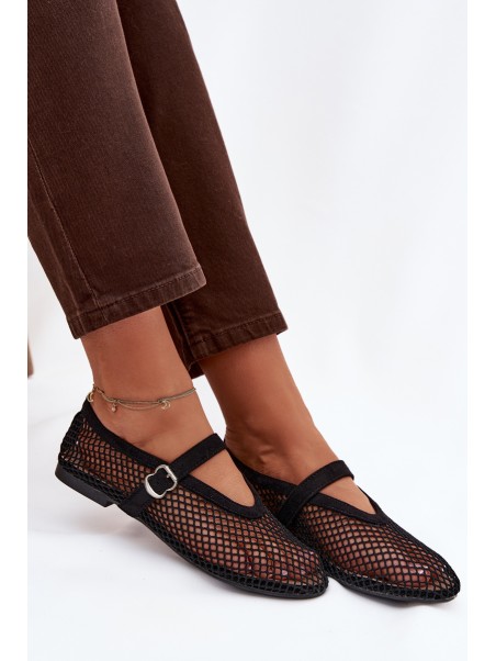 Mesh Ballerinas with Strap Black Pherina