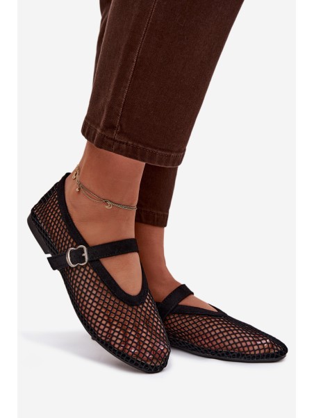 Mesh Ballerinas with Strap Black Pherina