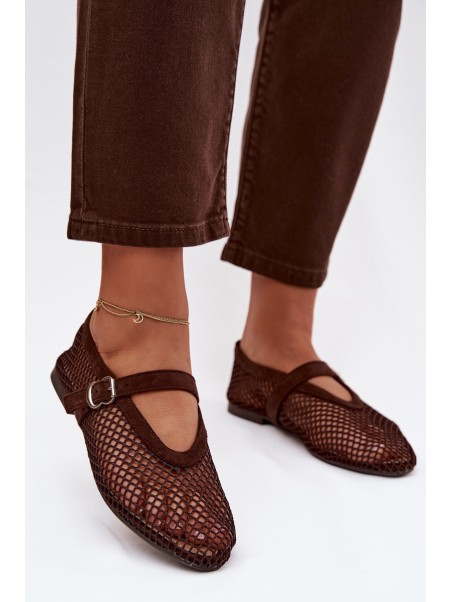 Mesh Ballerinas with Strap Chocolate Pherina