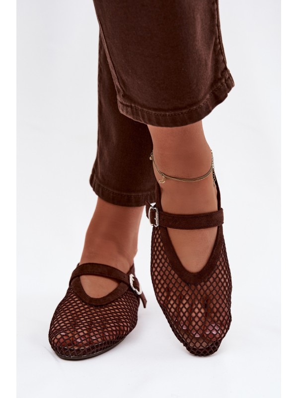 Mesh Ballerinas with Strap Chocolate Pherina