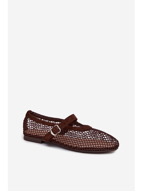 Mesh Ballerinas with Strap Chocolate Pherina