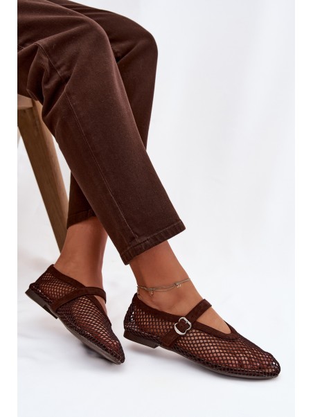 Mesh Ballerinas with Strap Chocolate Pherina