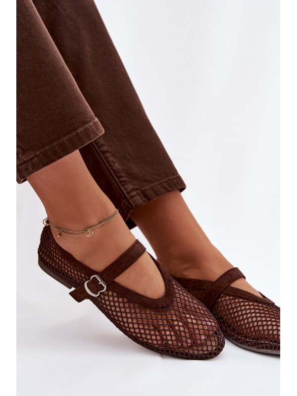 Mesh Ballerinas with Strap Chocolate Pherina