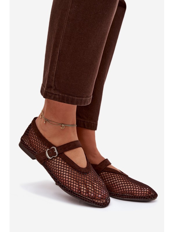 Mesh Ballerinas with Strap Chocolate Pherina