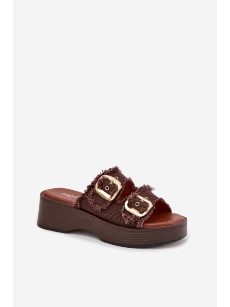 Women's Platform Slippers with Gold Clamps Chocolate Renelisse