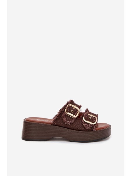 Women's Platform Slippers with Gold Clamps Chocolate Renelisse