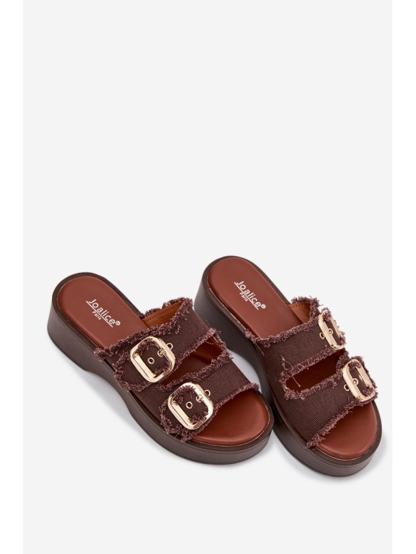 Women's Platform Slippers with Gold Clamps Chocolate Renelisse
