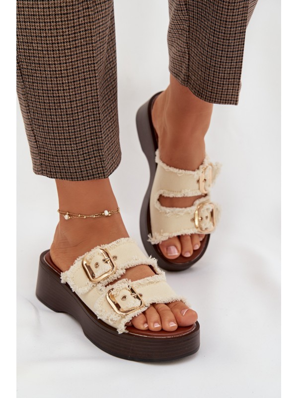 Women's Platform Sandals with Gold Clamps Light Beige Renelisse