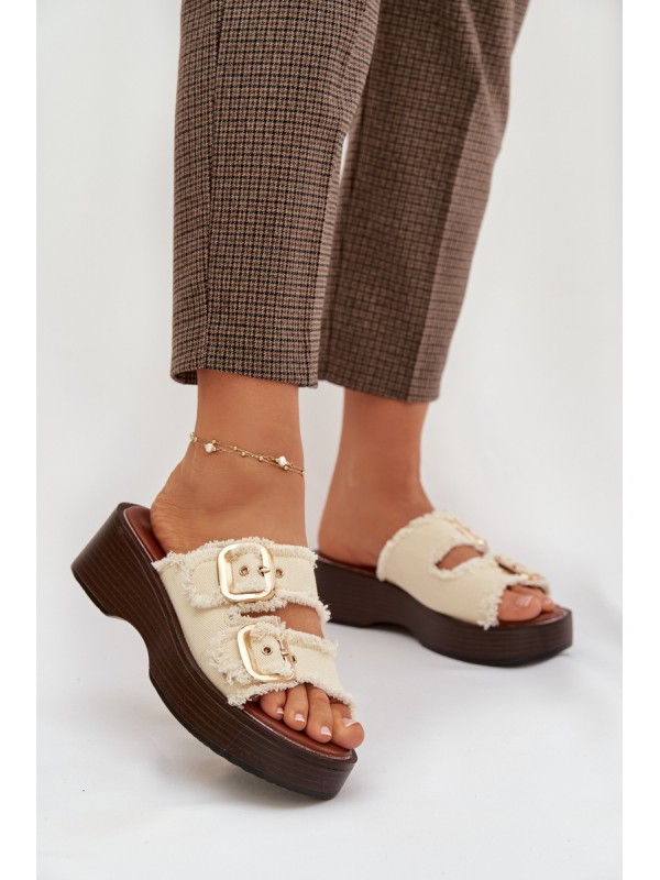 Women's Platform Sandals with Gold Clamps Light Beige Renelisse