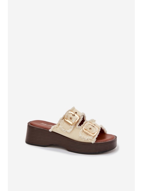 Women's Platform Sandals with Gold Clamps Light Beige Renelisse