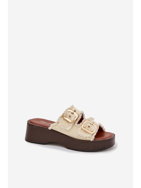 Women's Platform Sandals with Gold Clamps Light Beige Renelisse