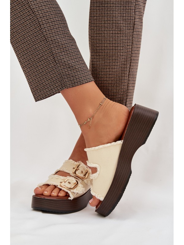 Women's Platform Sandals with Gold Clamps Light Beige Renelisse