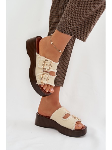 Women's Platform Sandals with Gold Clamps Light Beige Renelisse