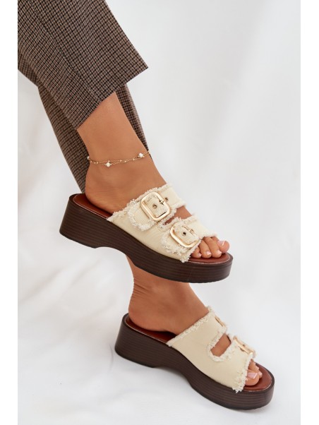 Women's Platform Sandals with Gold Clamps Light Beige Renelisse