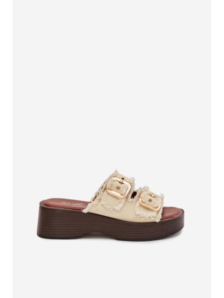 Women's Platform Sandals with Gold Clamps Light Beige Renelisse