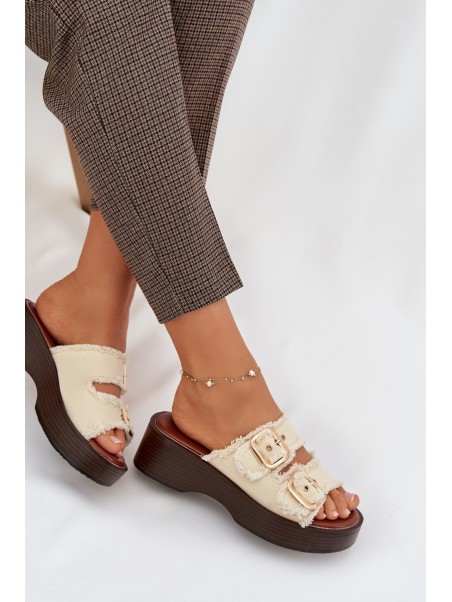 Women's Platform Sandals with Gold Clamps Light Beige Renelisse