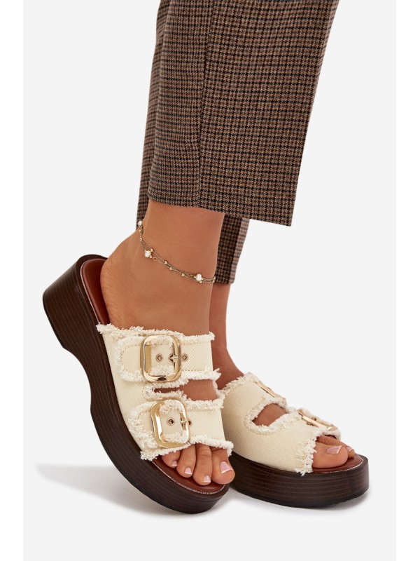 Women's Platform Sandals with Gold Clamps Light Beige Renelisse