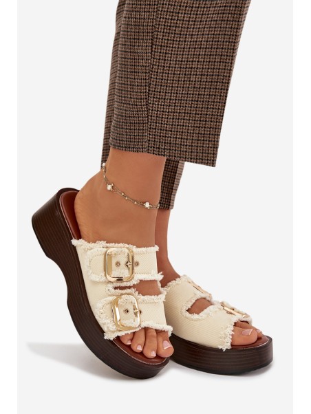 Women's Platform Sandals with Gold Clamps Light Beige Renelisse