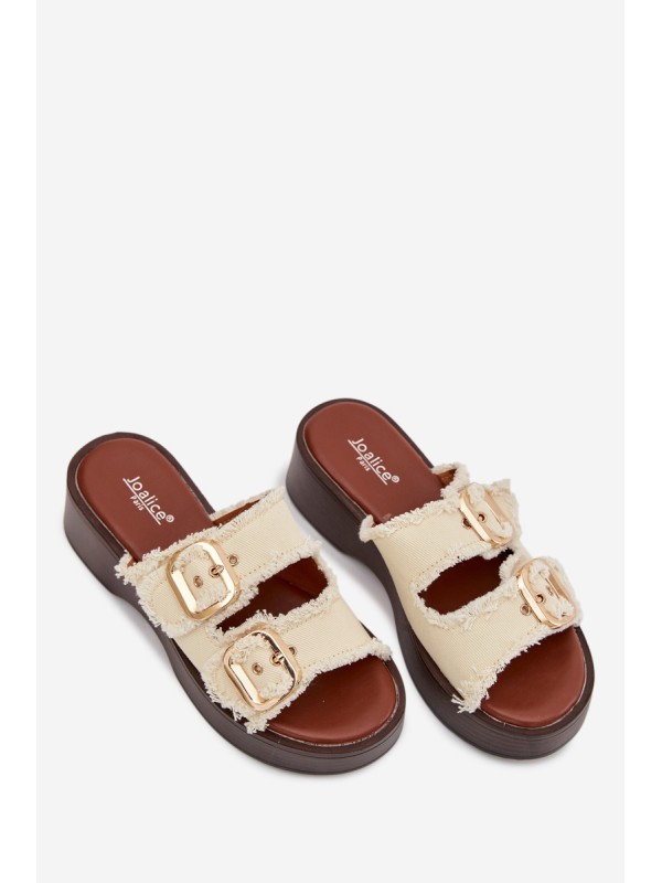 Women's Platform Sandals with Gold Clamps Light Beige Renelisse