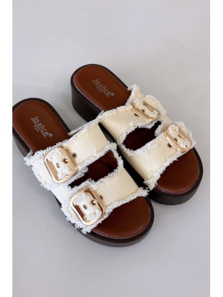 Women's Platform Sandals with Gold Clamps Light Beige Renelisse