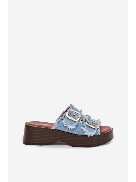 Women's Platform Slippers with Gold Clamps Blue Renelisse