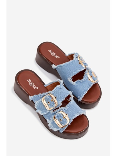 Women's Platform Slippers with Gold Clamps Blue Renelisse