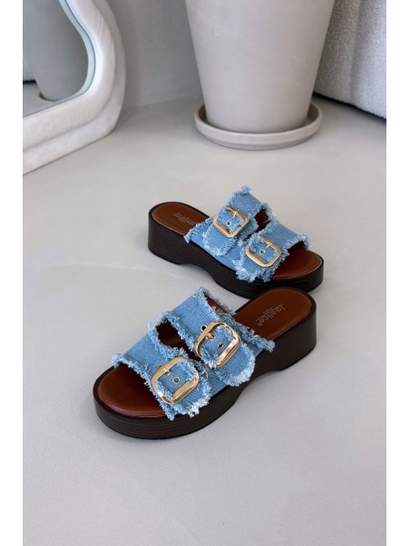 Women's Platform Slippers with Gold Clamps Blue Renelisse