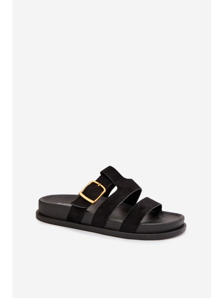 Women's Slippers With Straps And Gold Buckle Black Ulirissa