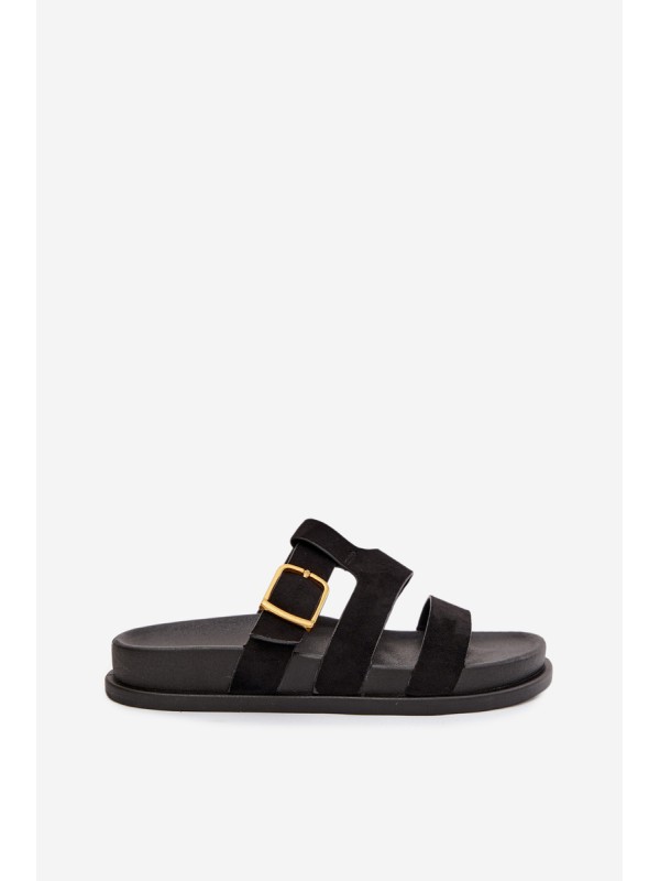 Women's Slippers With Straps And Gold Buckle Black Ulirissa