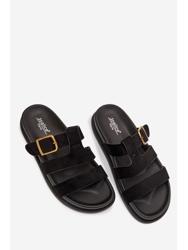 Women's Slippers With Straps And Gold Buckle Black Ulirissa