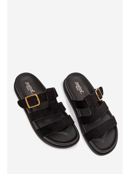 Women's Slippers With Straps And Gold Buckle Black Ulirissa