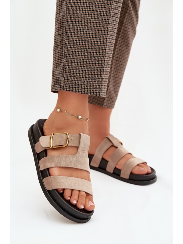 Women's Slippers With Straps And Gold Buckle Beige Ulirissa