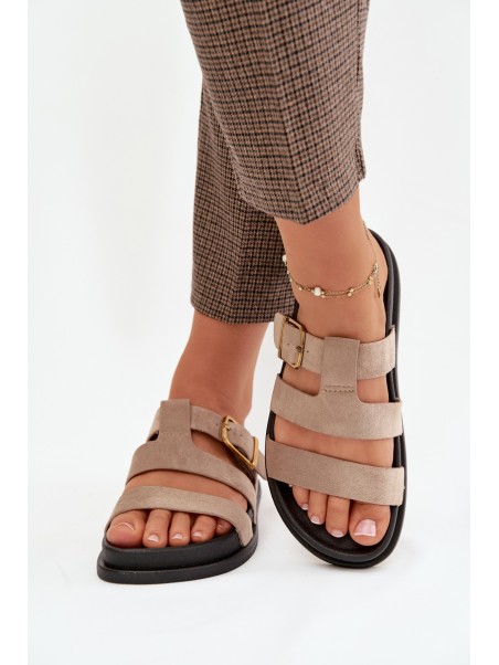 Women's Slippers With Straps And Gold Buckle Beige Ulirissa