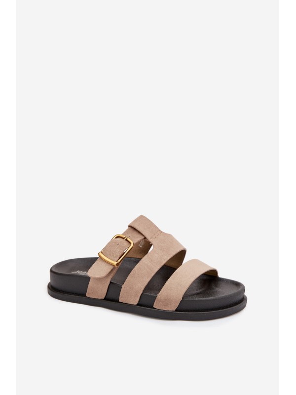 Women's Slippers With Straps And Gold Buckle Beige Ulirissa