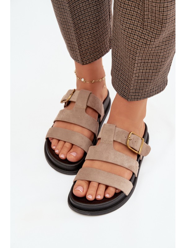 Women's Slippers With Straps And Gold Buckle Beige Ulirissa