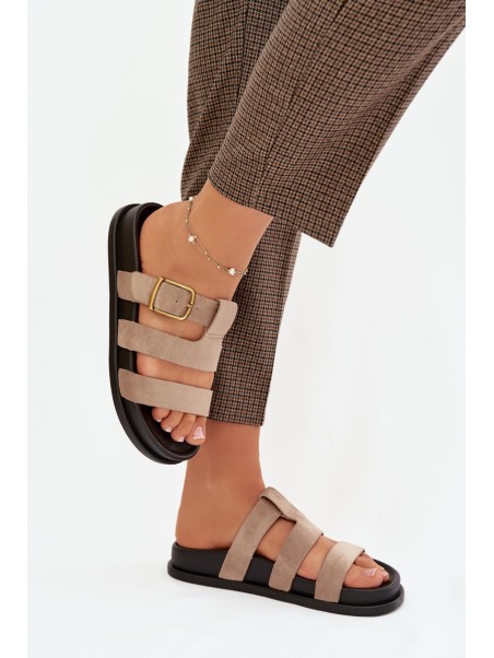 Women's Slippers With Straps And Gold Buckle Beige Ulirissa