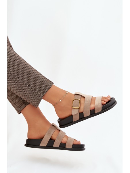 Women's Slippers With Straps And Gold Buckle Beige Ulirissa