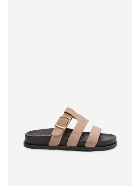 Women's Slippers With Straps And Gold Buckle Beige Ulirissa