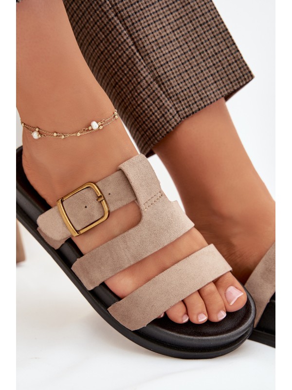 Women's Slippers With Straps And Gold Buckle Beige Ulirissa